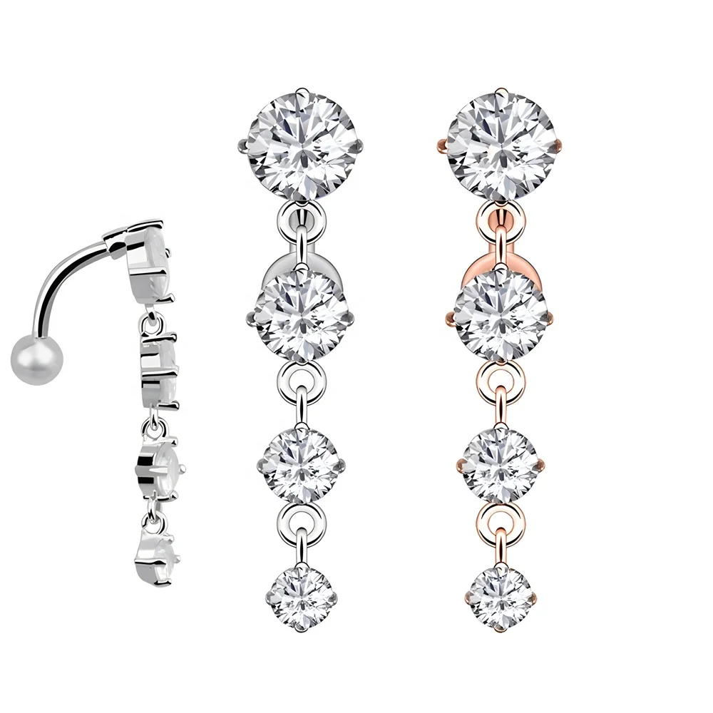 Stainless Steel Curved Barbell Zircon Navel Rings Upturned Dangling Belly Piercing Belly Button Ring