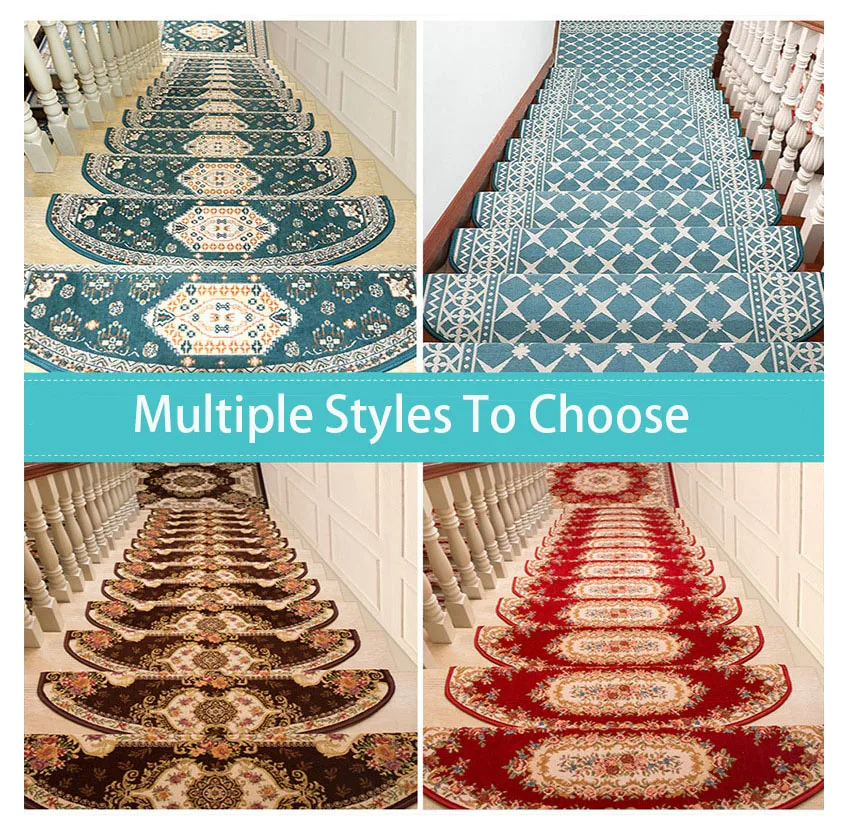 MU European Design Printed Non-Slip Protective Mat Solid Wood Stair Carpet Stair Treads Rugs Luxury Stair Runner Carpet