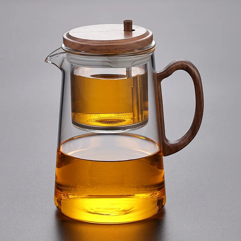 Large Capacity 600ml High Borosilicate Glass Teapot Wooden Handle Magical Heat Resistant Water Separation Inner Coffee Tea Set