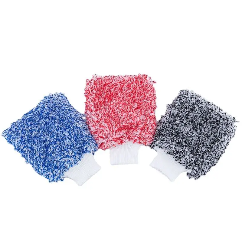 Customizable double soft pink black and blue dusting tire scrub detailing fabric car wash mitt cleaning microfiber glove