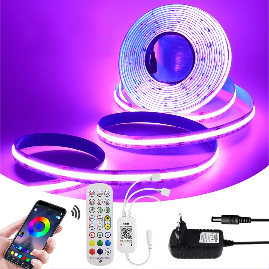 Addressable Led Strip 24V 12V RGB 5M per roll TUYA App Remote Control Flexible COB Strip Bar Light For Party DIY Decoration