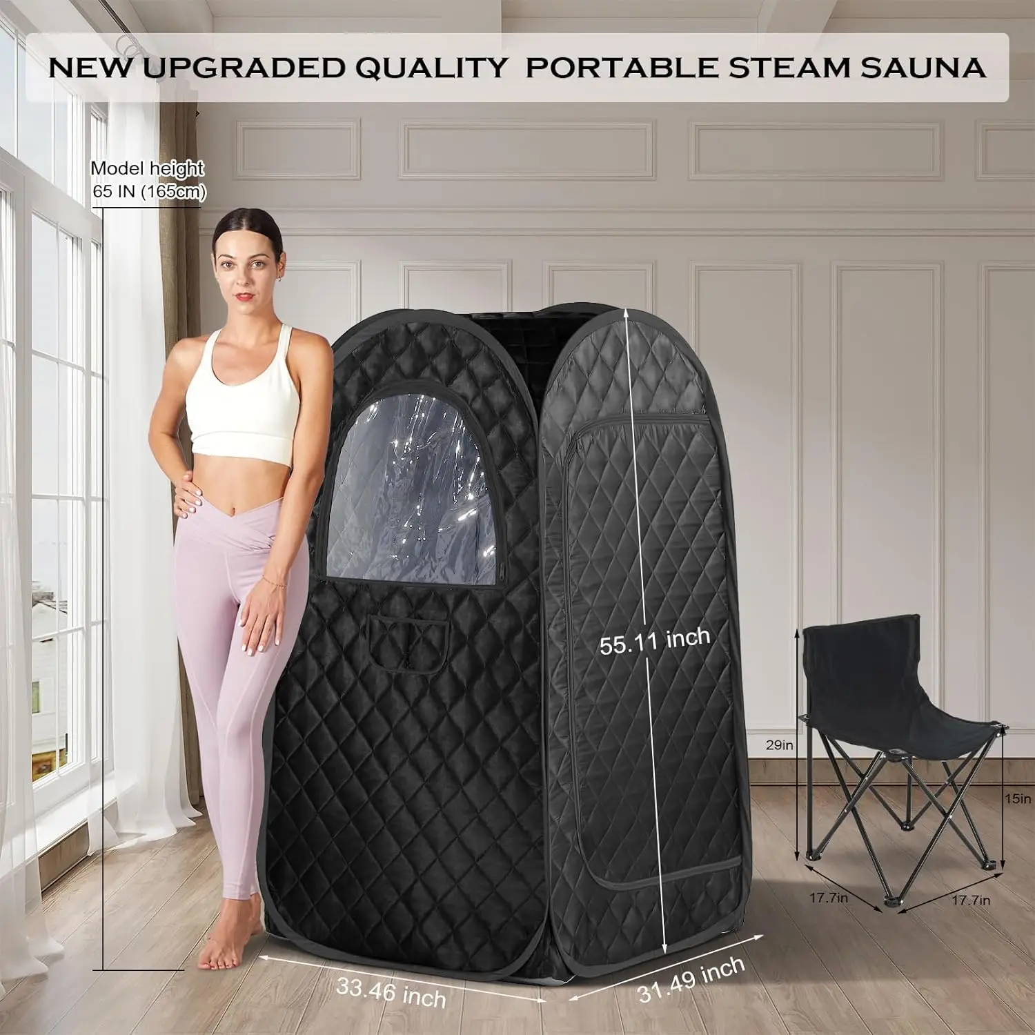 Smartmak Portable Sauna Room Black 1 Person Size Portable Steam Sauna With Steam Generator