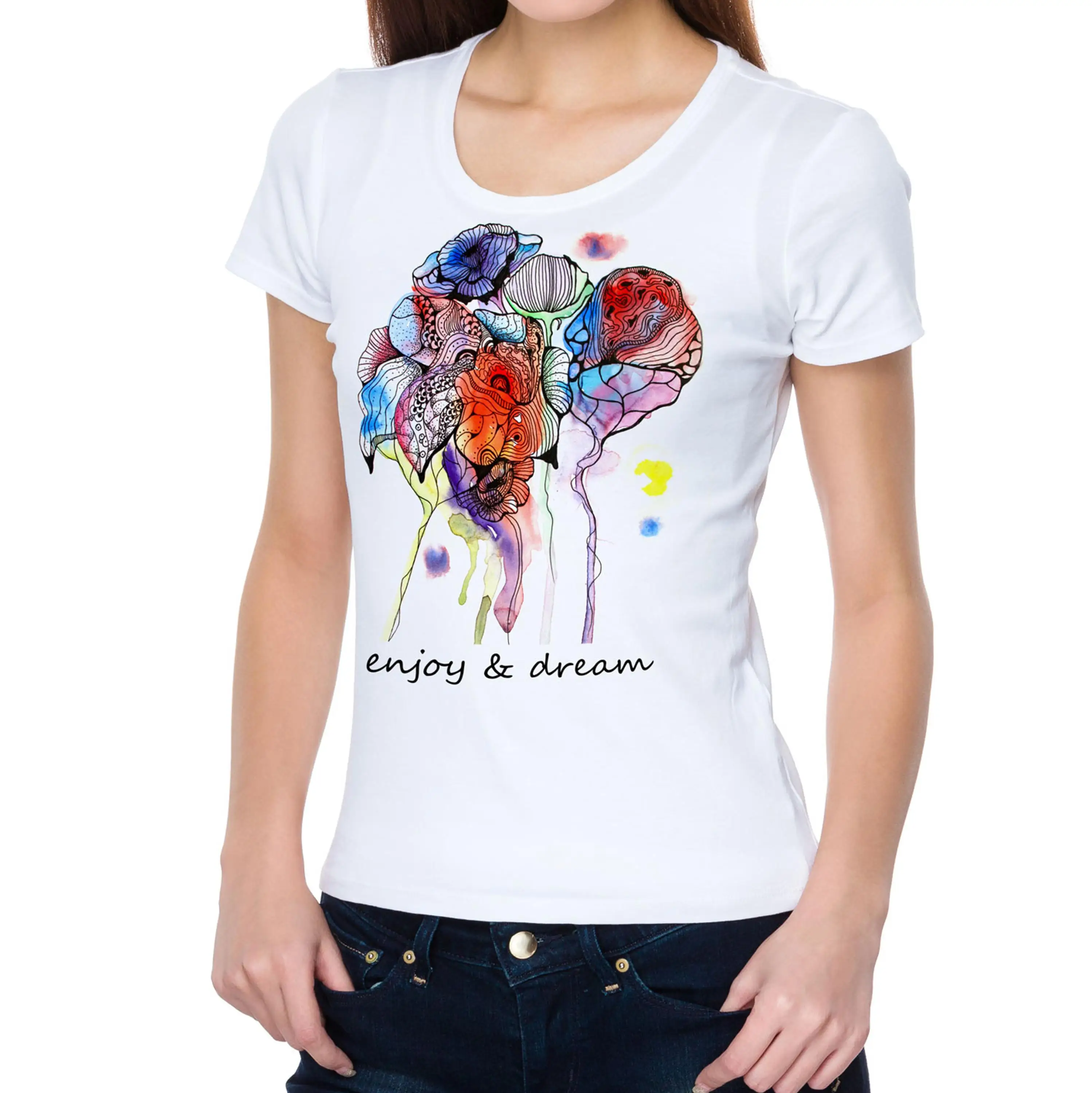 
 Бесплатная доставка, белая женская футболка из 100% хлопка с принтом логотипа на заказ  