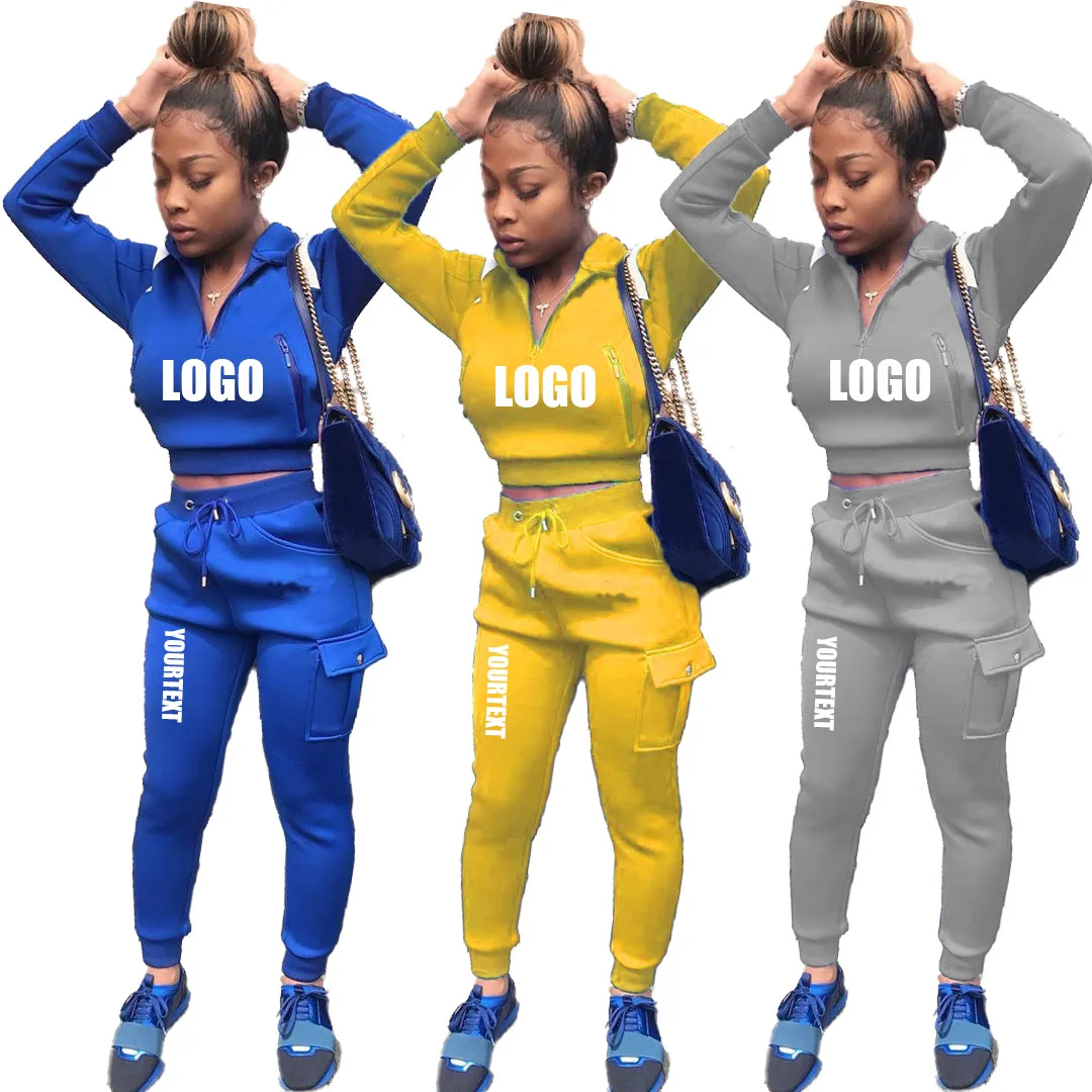 
Custom Logo Wholesale Women 2 Piece Clothing Zip Pullover Jogging Sport Fitness Pants Tracksuit Sweatshirts Hoodie Set 