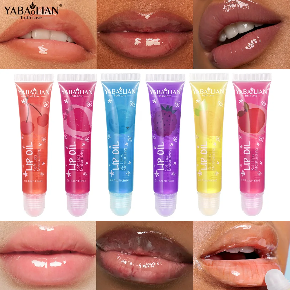 6-Color Long-Lasting Hose Hydrating Lip Gloss MultiColor Moisturizing Mirror Fruit Lip Oil Natural Liquid Makeup Customized LOGO
