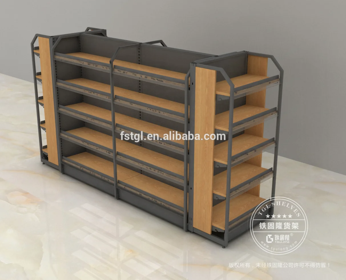 Single-Sided Wall Shelf Supermarket Gondola Display Rack round Wire Shelf for Store Use Made of Metal