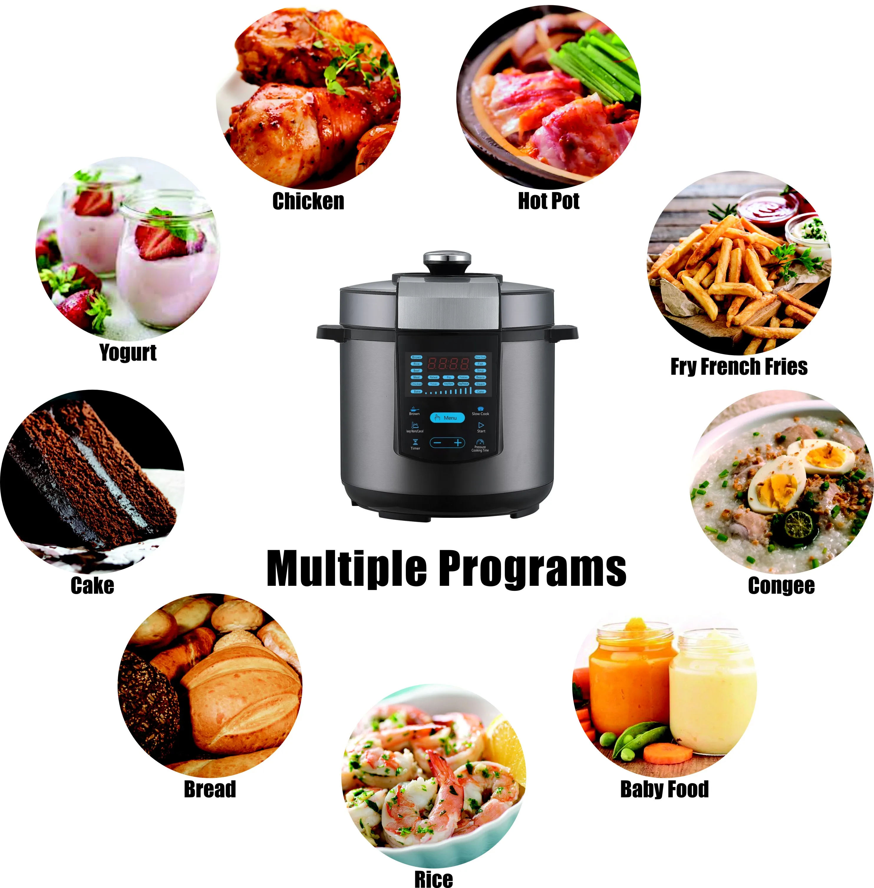 Drum Shape 6Quart 14-in-1time preset Stainless Steel Pot Electric Pressure Cooker