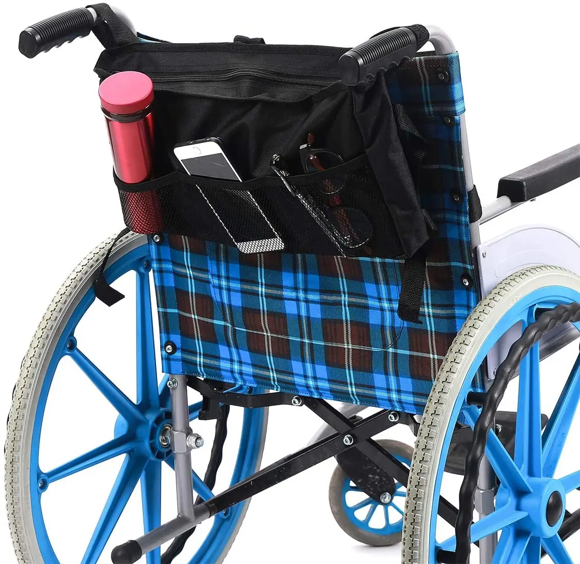 New Custom Adjustable Wheelchair Back Travel Storage Organizer Bag with Large Capacity Mesh Pouch Bag