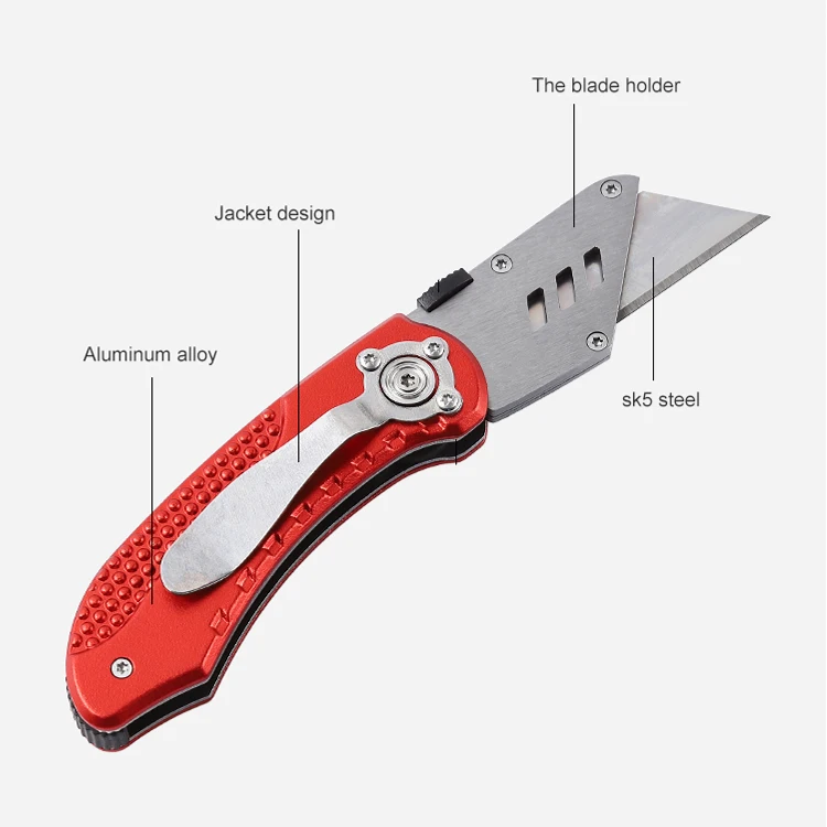 Free Sample Replaceable Blade Folding Aluminum Handle Utility Pocket Box Cutter Quick Change Blade Carpet Knife Drywall Cutter