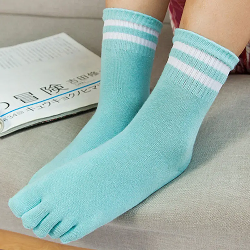 Wholesale 7-12 Years Old Children Cotton Five Fingers 5 Toe Student Kids Five Finger Stripe Sport socks