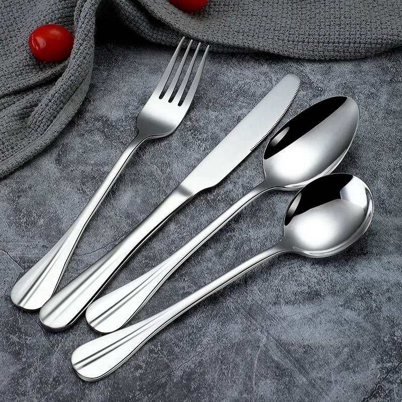 Stainless Steel Manufacture Cutlery Spoon Fork Knife Flatware Set with Wide Thick Handle for Restaurant