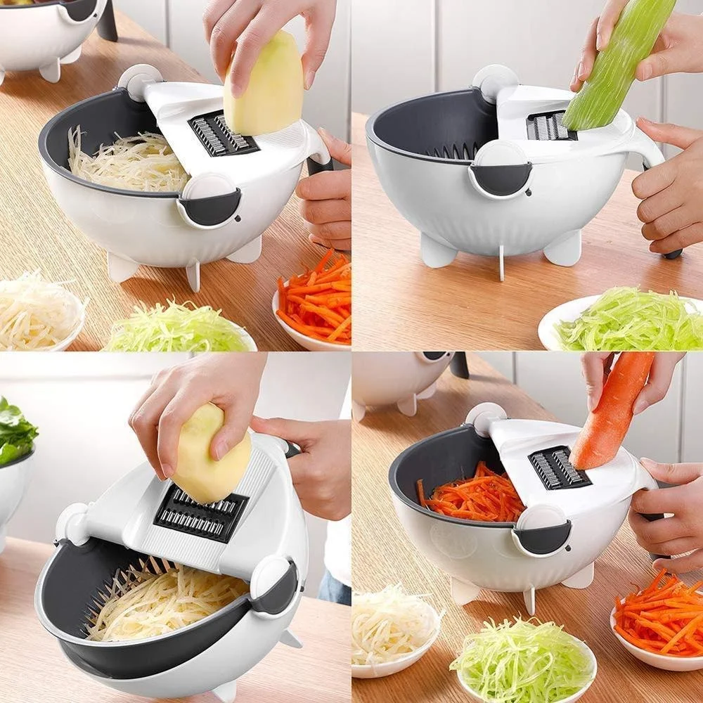 9 in 1 multifunction rotate vegetable cutter shredder grater slicer with drain basket
