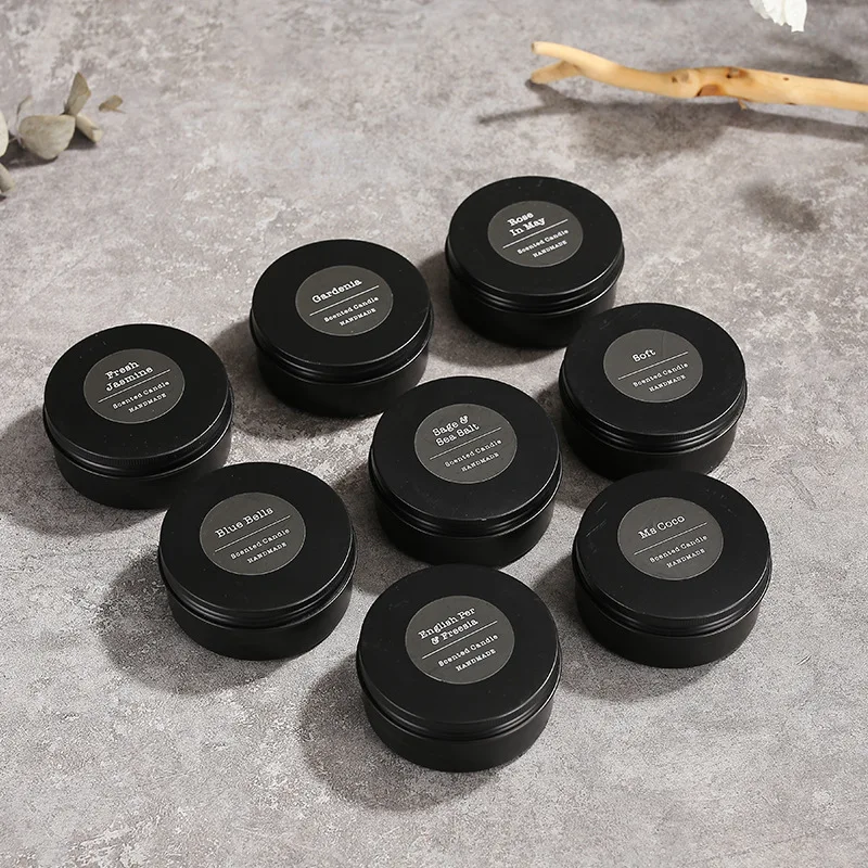 Custom printed 3oz 4oz 8 oz seamless metal candles tin containers empty travel tin jars matte black candle tins can