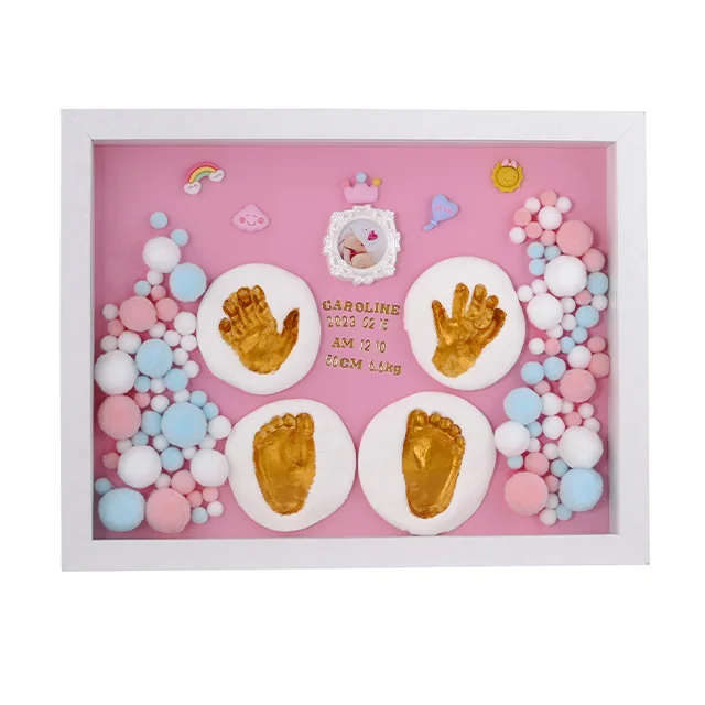 Baby hand and footprint Kit Fashionable Souvenir Gift Newborn Hand and Foot Prints Frame
