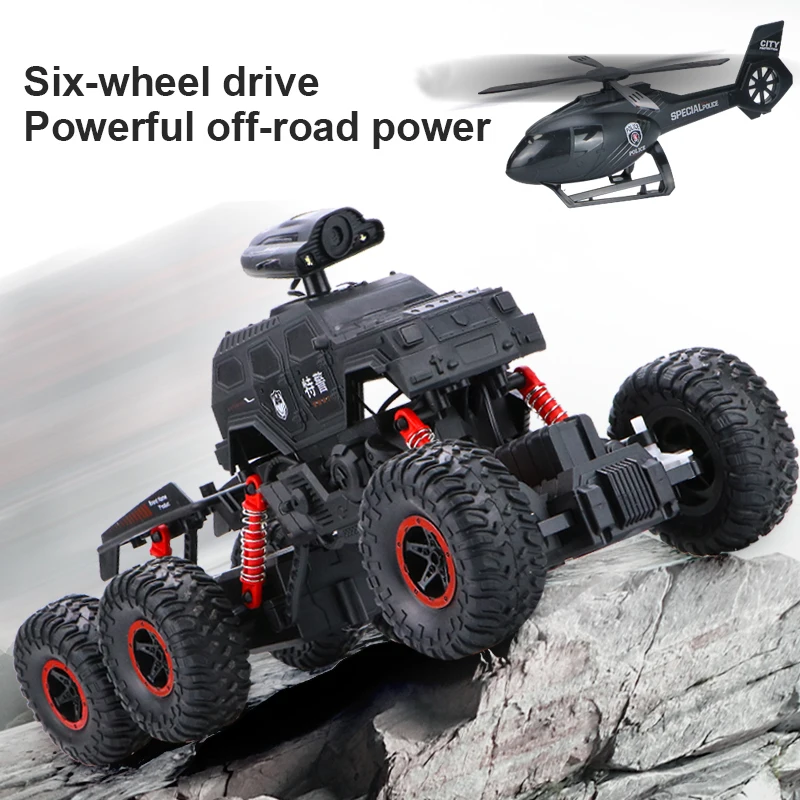Shock Absorbers Six-Wheel 4X4 Swat Police Truck Off-Road Climbing Vehicle Remote Control Rc Car Toys With Airplane