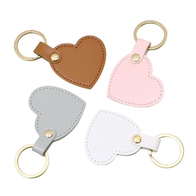 Personalised logo custom luggage tag fancy Metal key ring Cute Heart keychain PU leather heart-shape key chains Car Key Holder