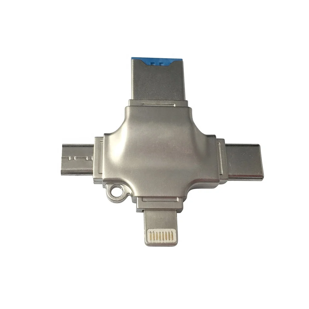 
4 In1 Silver Personalizado Hot Selling USB 3.0 2.0 Otg Pendrive Stylish Data Storage External Memory For Iphone Android 
