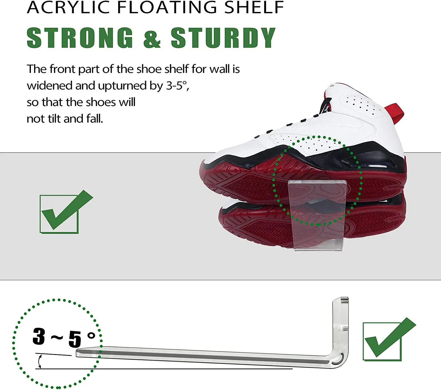 Clear Acrylic Floating Shoe Display Shelves for Wall Mount Clear Acrylic Floating Shelves for Showcase Sneaker Collection