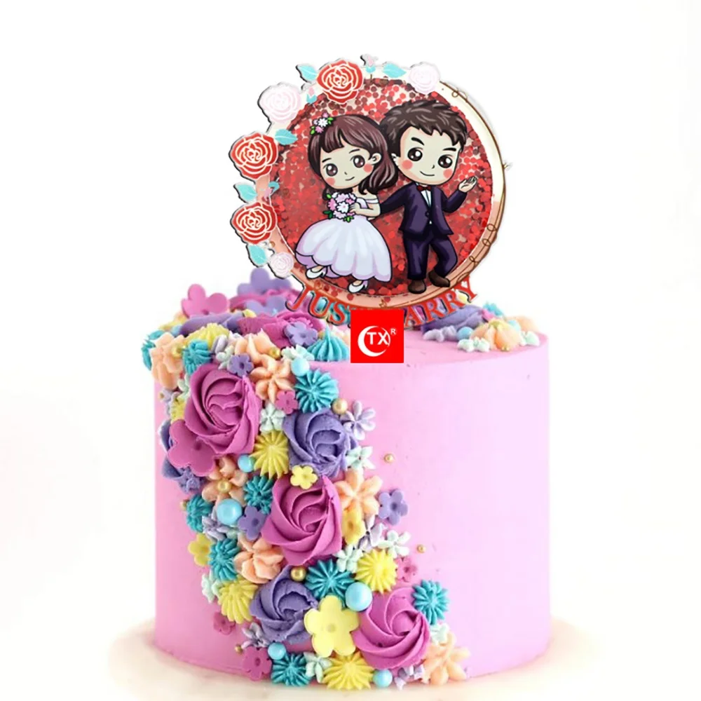 TX Romantic Wedding Couple Mr Mrs Just Married Bride and Groom Quicksand Acrylic Cake Topper For Party Decorations Supplier