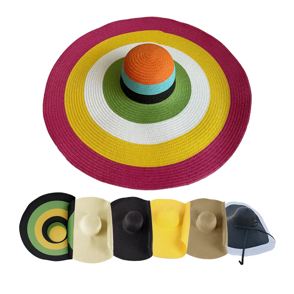 Sun Oversized Wide Brim Beach Caps Rainbow Striped Straw Hat Sunshade for Sun Visor Hats for Women Street Shooting Ladies cap