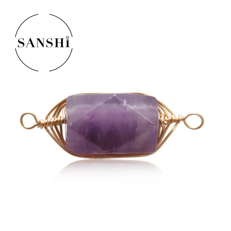 Double Hanging Special-Shaped Irregular Crystal Stone Cutting Surface Copper Wire Winding Diy Hand Necklace Accessories