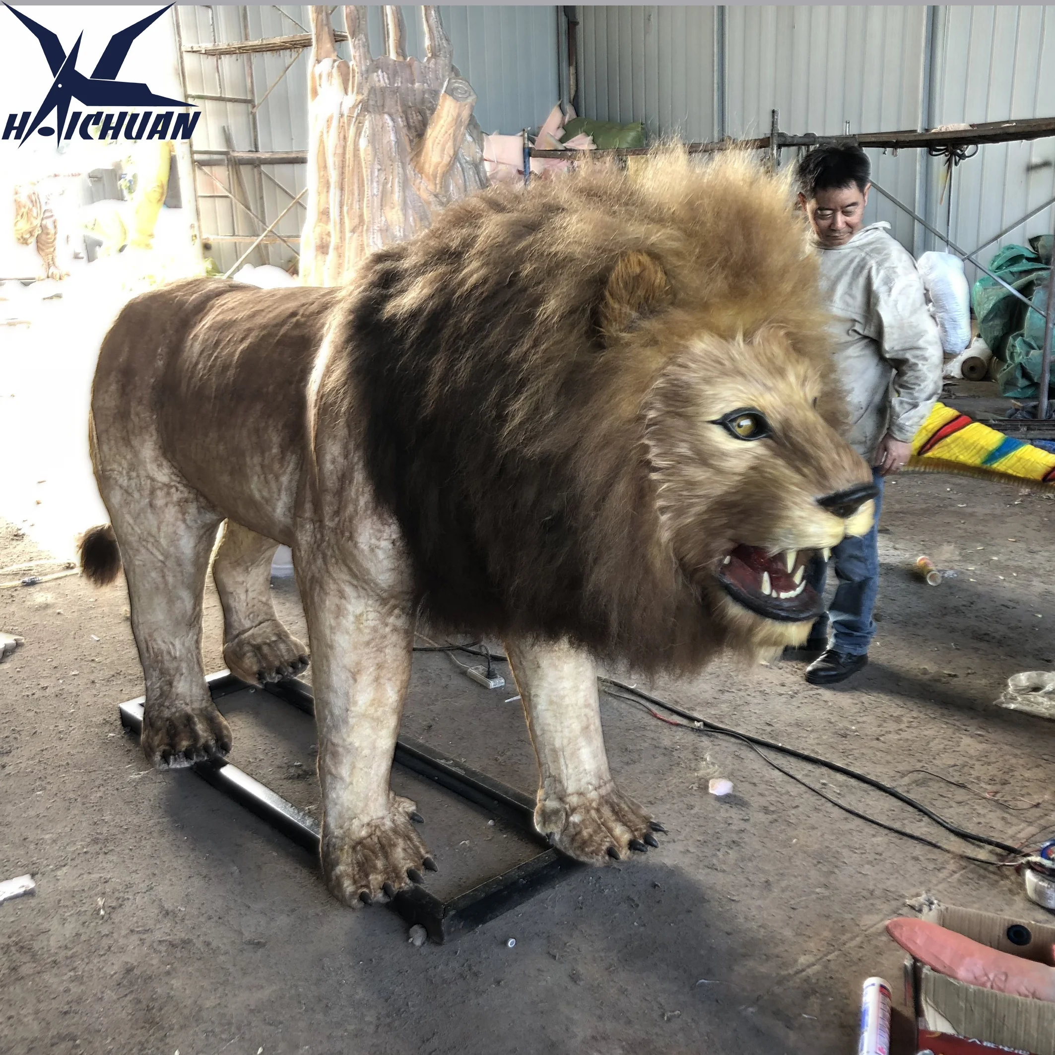 Custom Design Animated Real Size Animatronic Animal Moving Lion Model for sale