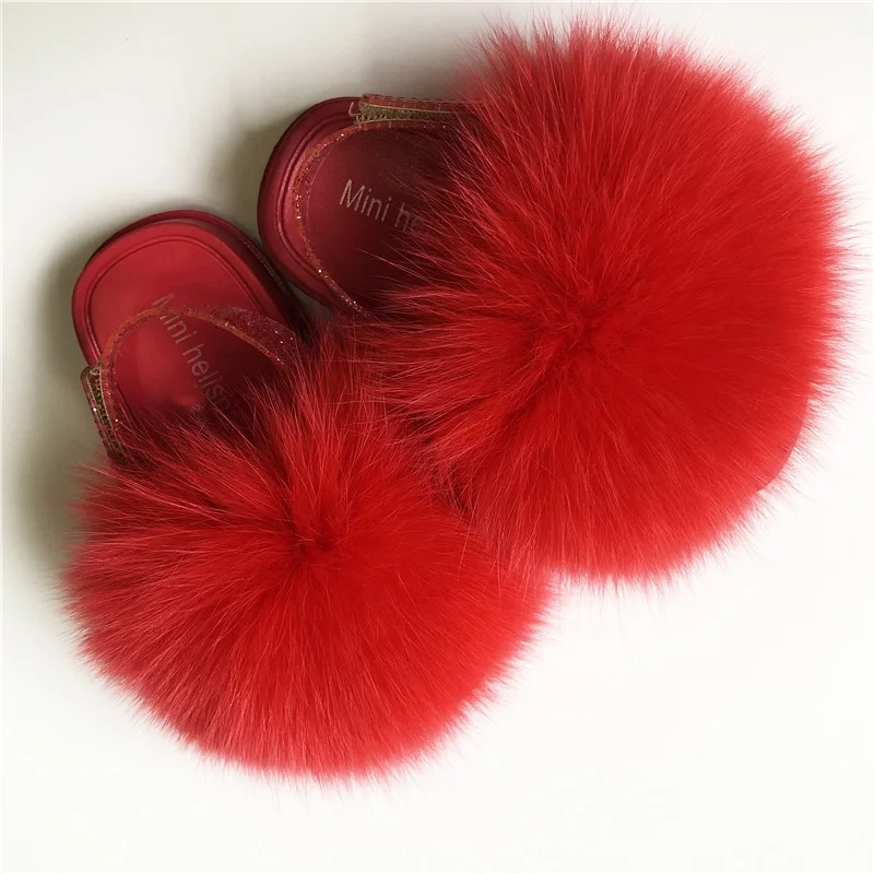 Wholesale Manufacturers Stylish Slides Soft Fashionable Women Plush Warm Raccoon Fur Slippers