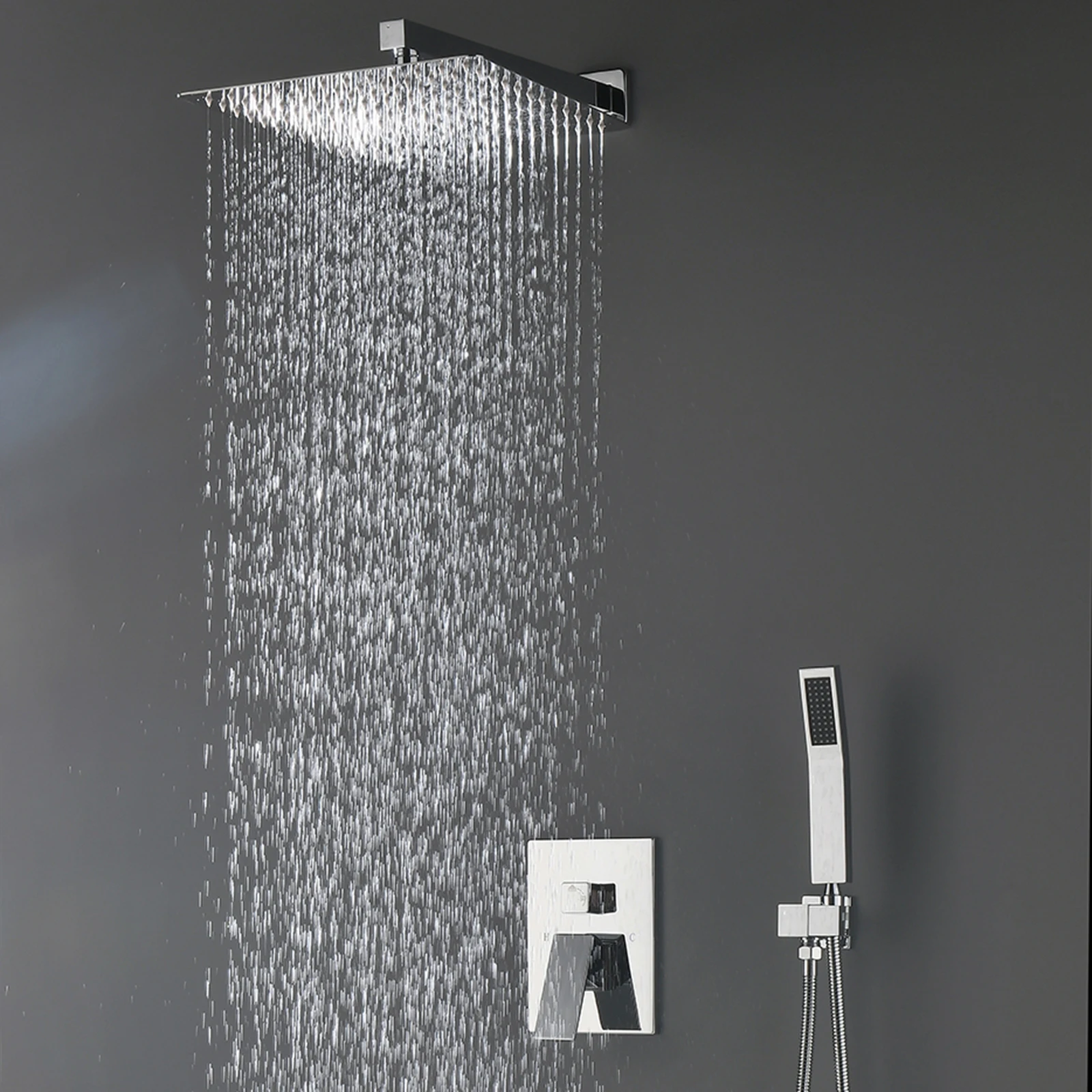 Luxury Bath Shower Mixer and Shower Faucet Set,wall Mounted Mixer Shower Head,complete Bathroom Rain in Wall Shower Set Square