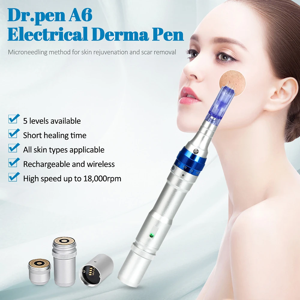 Hot selling automatic wireless derma pen microneedle dr.pen a6 with 2 rechargeable batteries
