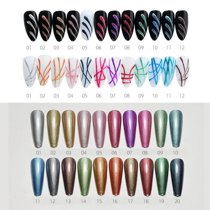 Painted Metallic nail art Gel Nail Polish Set 12 Colors Platinum Metal Liner Gel Champagne Glitter Glow in the Dark Luminous Gel