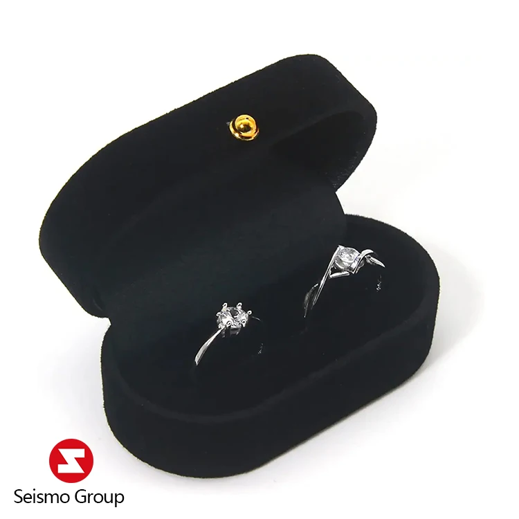 Custom Luxury Cute Suede Black Grey Red Round Circular Velvet Jewelry Double Ring Gift Boxes Packaging