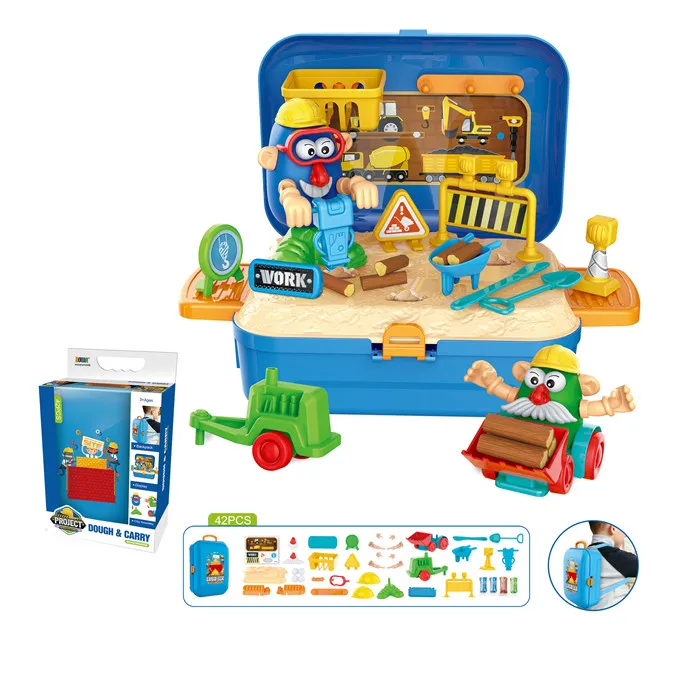 Boy and girls pretend play DIY engineering set with  color dough children backpack series