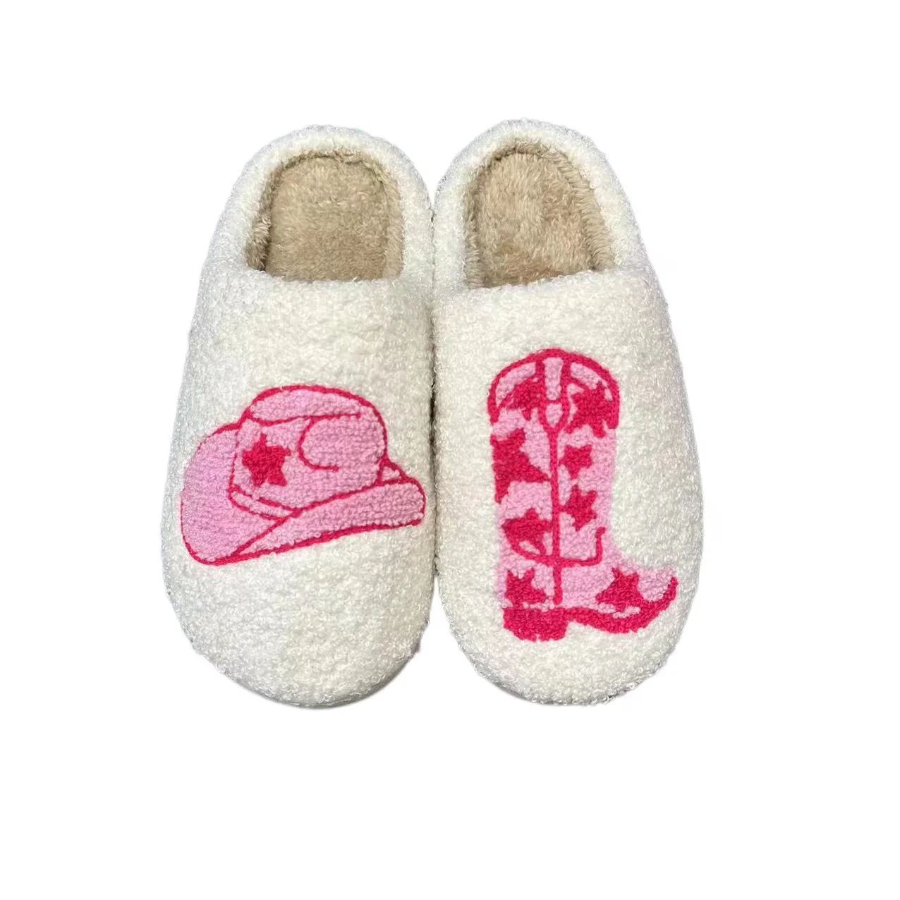 Wholesale cowgirl boots slippers ladies winter indoor fuzzy warm furry home house cute bedroom pantoufle slippers