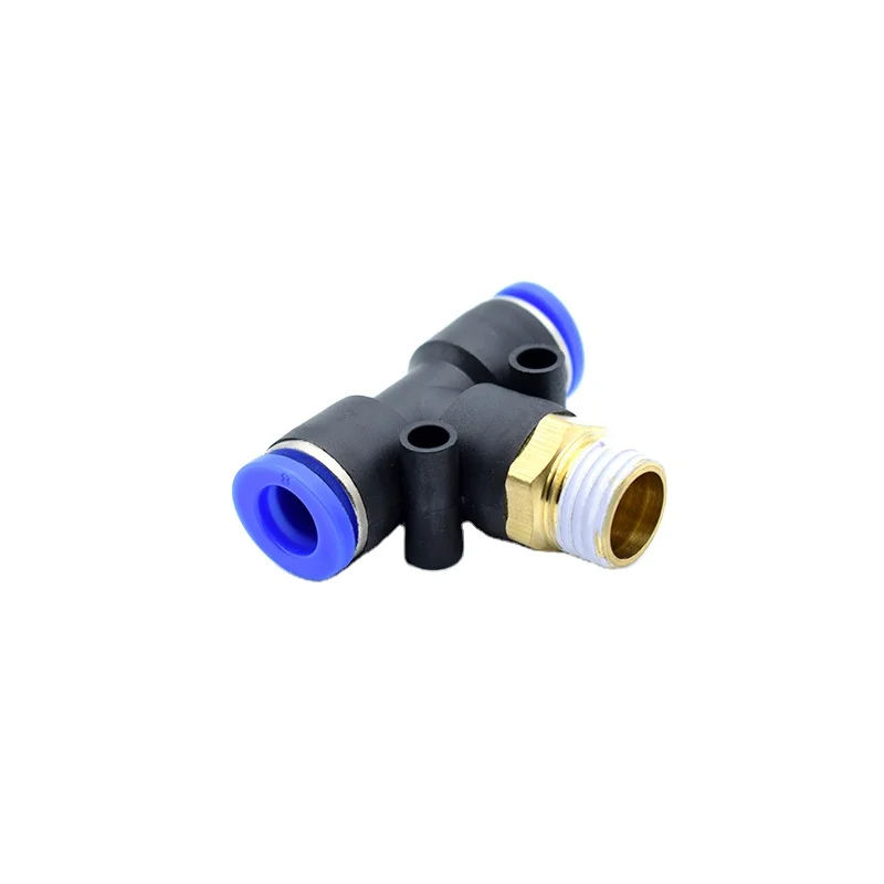 Tee pneumatic fittings PB Series one touch Penumatic Fittings For Pipe push flange zinc plastic air tee type pneumatic fitting