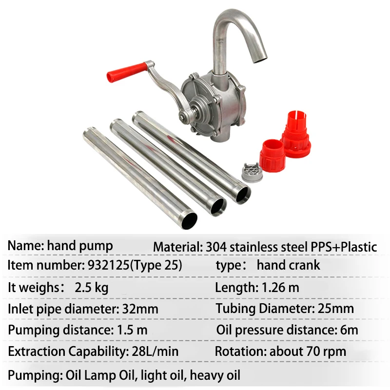 Stainless steels 25mm Food grade hand crank oil pump fuel Transfer Rotary Hand drum Pump For Diesel/Kerosene/lube/machine oil