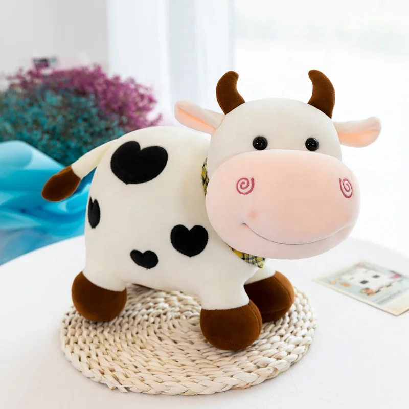 Stuffed High Quality Hot Sale Animals Plush Peluche Products Heart Embroidery Cow Grab Machine Toys Wholesale