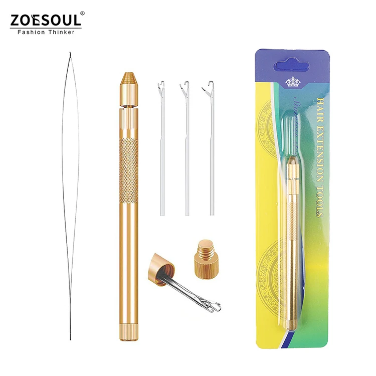 Aluminum Holder 4 in 1 Loop Needle Threader Knitting Needles Set For Micro Ring Hair Extension Tools