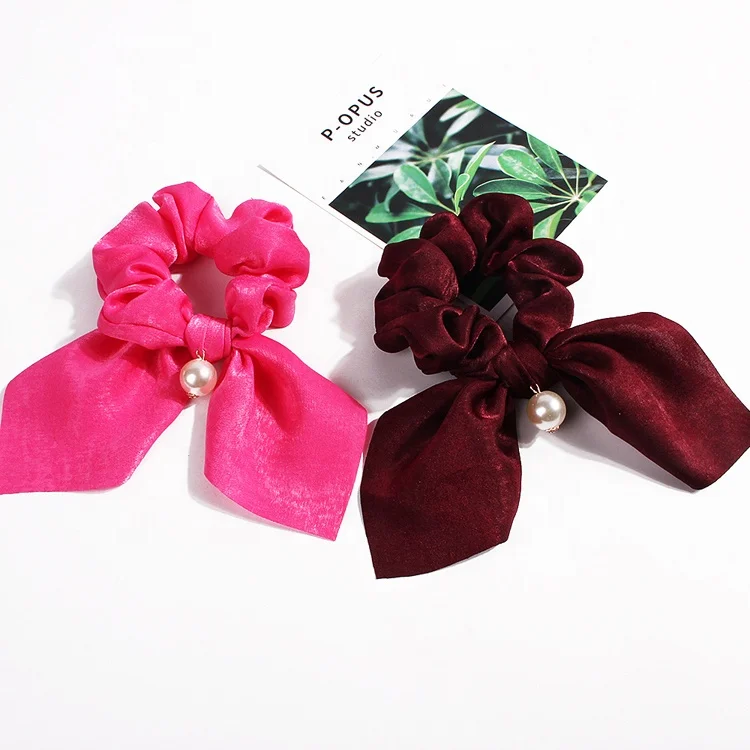 New Design Lady Hair Scrunchies Fashionable Ribbon Scrunchies Women Ponytail Holder Rabbit Ear Hair Ties Ropes Scrunchies