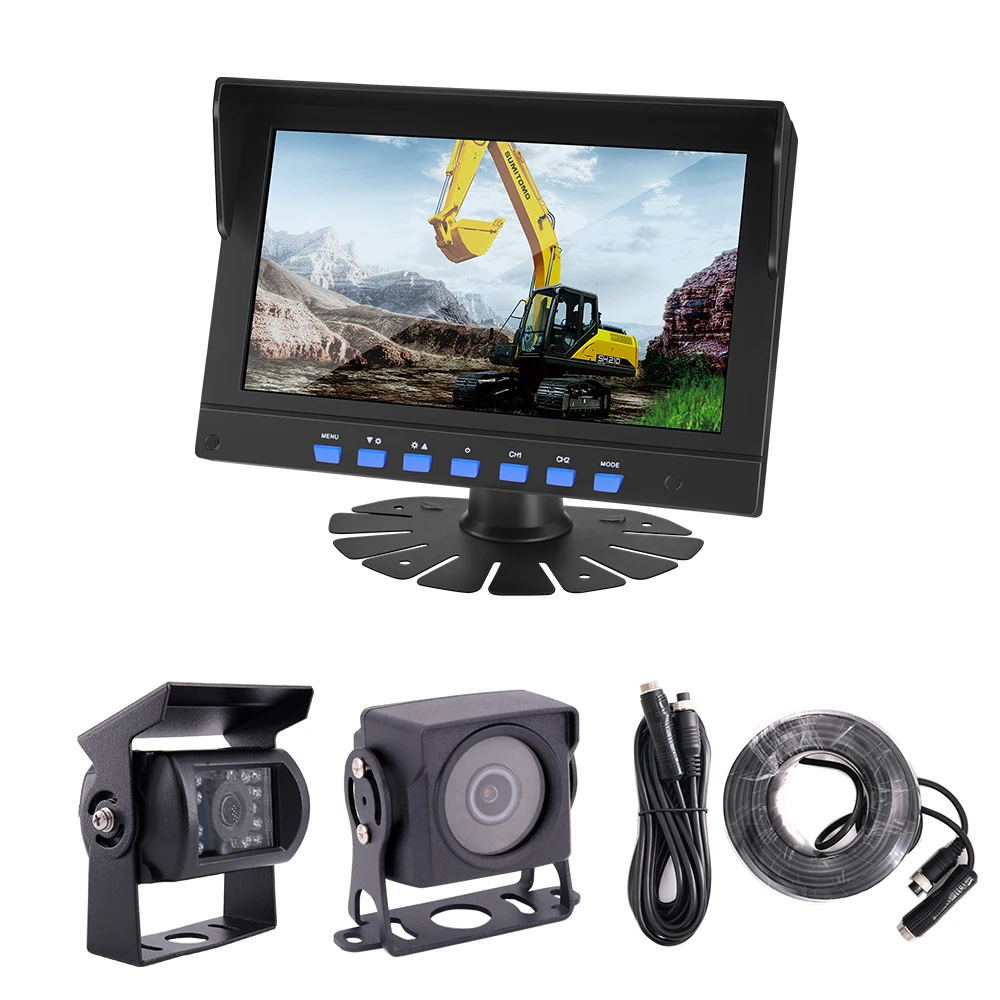 JOINLGO 1080P AHD 2-CH 7 INCH Car Record Monitor System for Truck RV BUS Rear Dash IP68 Waterproof Camera