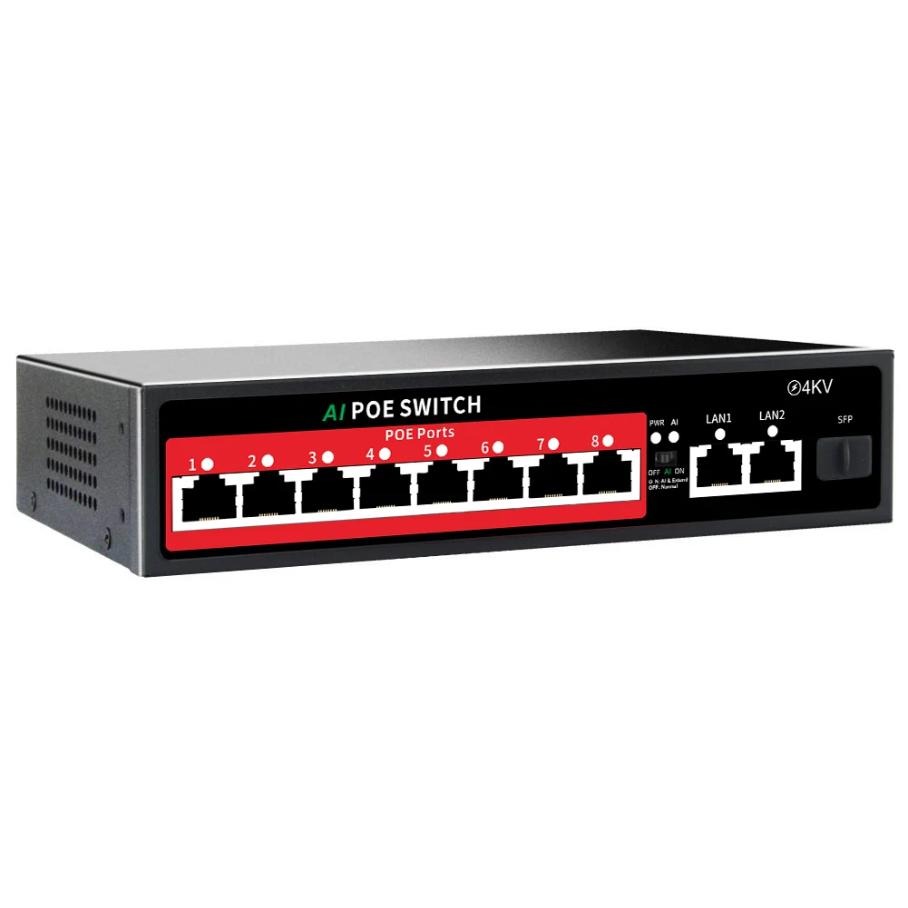 OEM/ODM 8 Port POE Switch with SFP Port IEEE 802.3af/at 48V Active POE 120W Built-in Power for ip camera, wireless AP