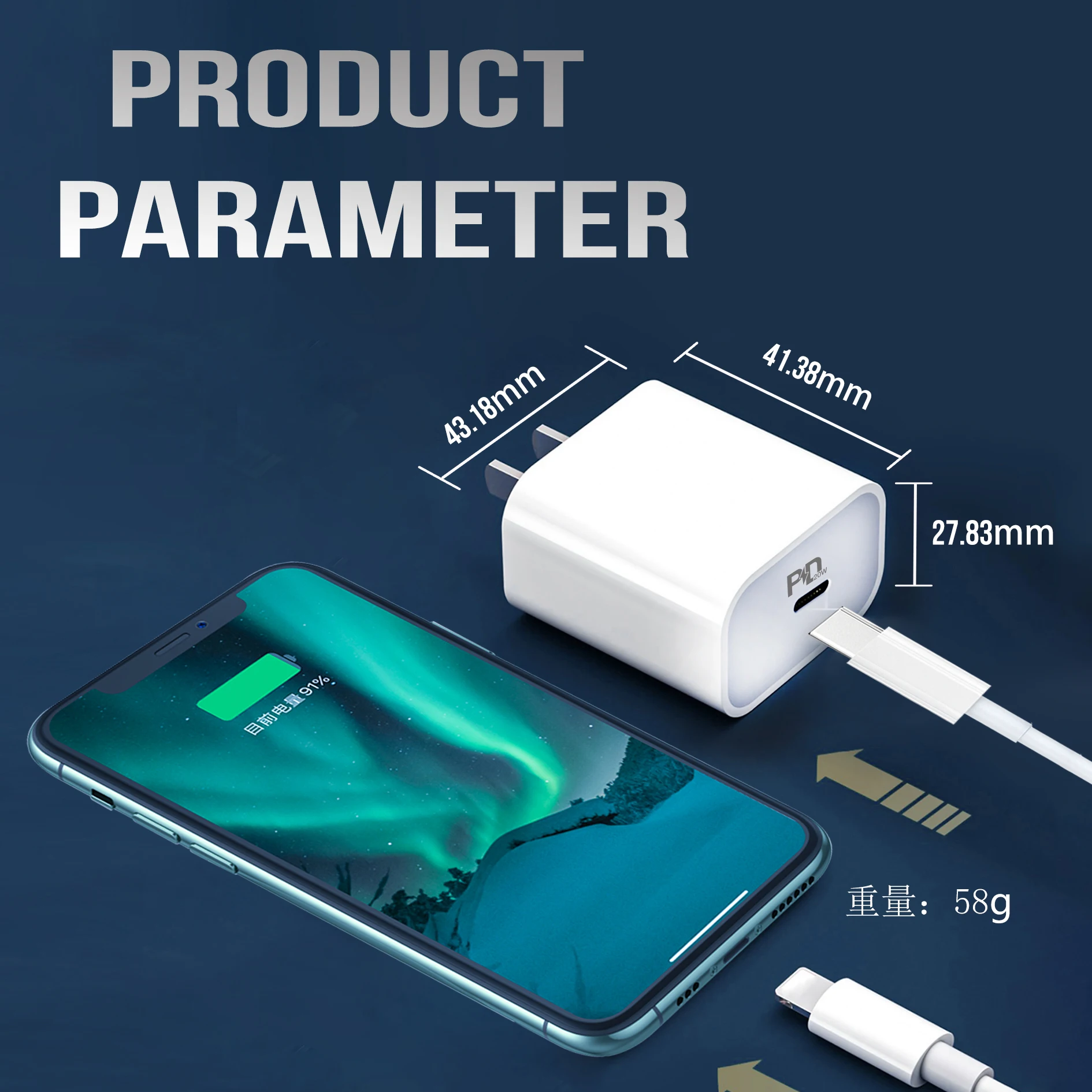  Оригинальный адаптер питания 20 Вт Usb-c зарядное устройство Pd для быстрой зарядки с кабелем Usb type-C Iphone