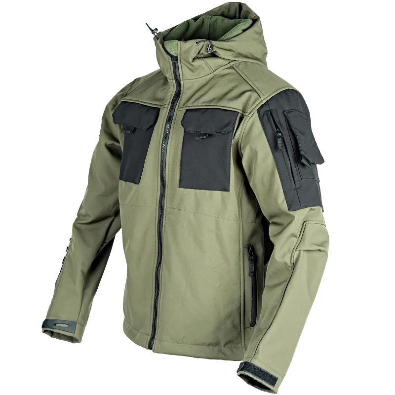 Stock Men Winter Softshell Tactical Coat Hooded Jacket Waterproof Windproof Fleece Lining Outwear Jacket