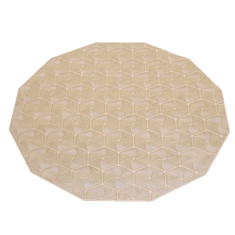 Wholesale new products hexagon shape round gold and silver green pvc round placemat