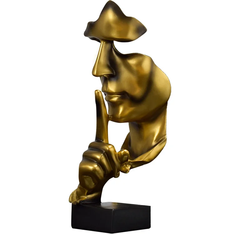 European Modern Art Home Office Ornament Resin Abstract Statue Silence is Golden Sculpture Figurine Statue