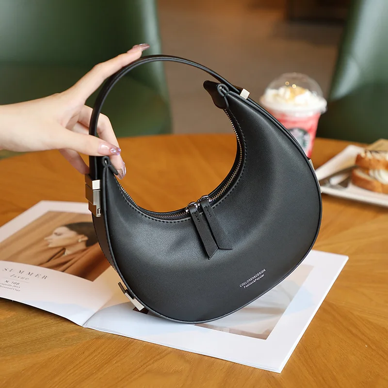 Femme Designer Buffed leather top handle bag Hobo Shoulder Bag Adjustable press release shoulder strap shoulder half moon bag