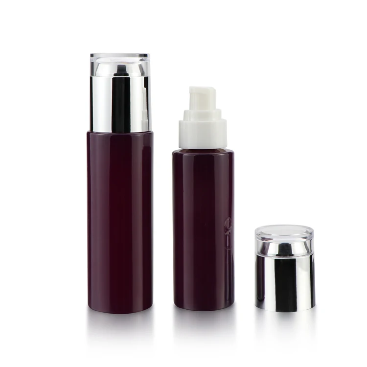 Custom purple cosmetic jars and bottles glass lotion bottle with pump empty cosmetic glass bottle set