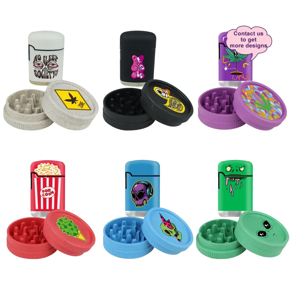 US Free Shipping Butane GasRefill Cool Plastic Herb Grinder Torch Lighter SmokingSet