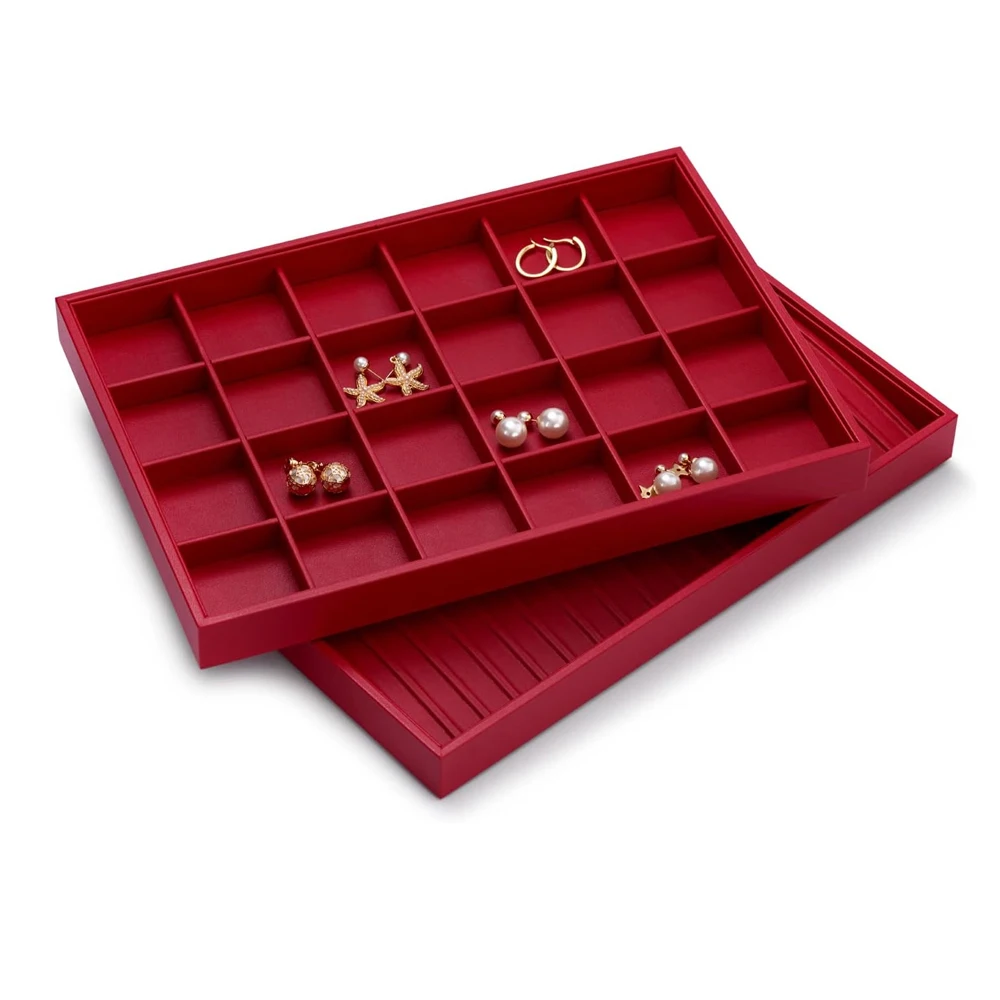 Luxury Leather Jewelry Display Tray 24 Grid Jewelry Organizer Tray with Removable Inserts Necklace Pendant Storage