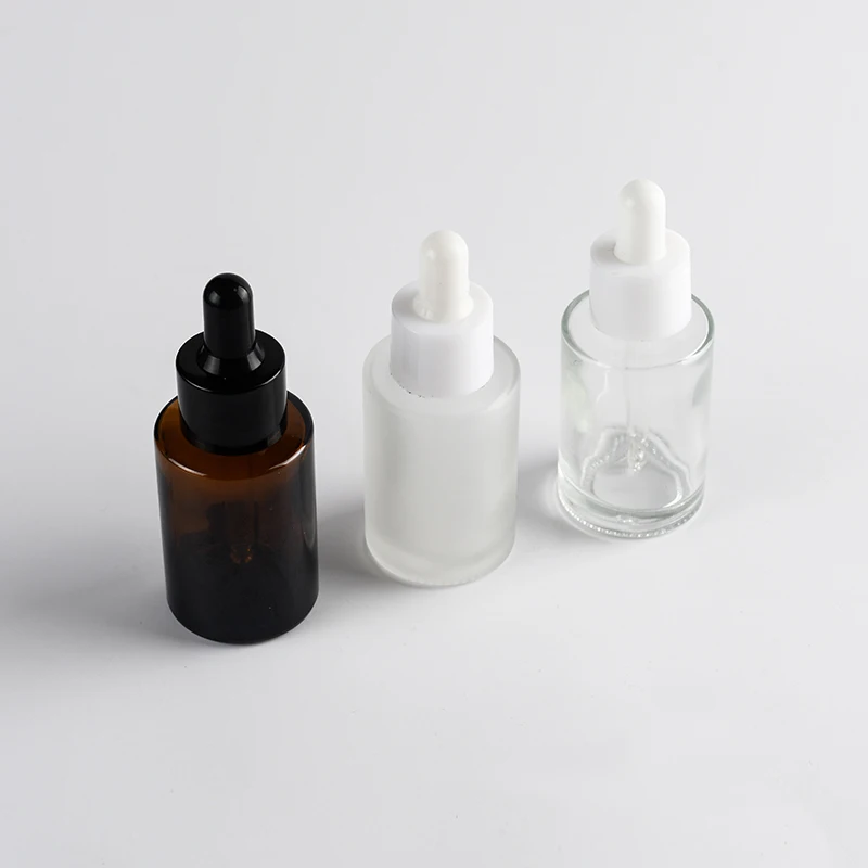 20ml 30ml 50ml cosmetic essential oil flat shoulder frosted clear glass dropper bottle for serum aroma perfume oil
