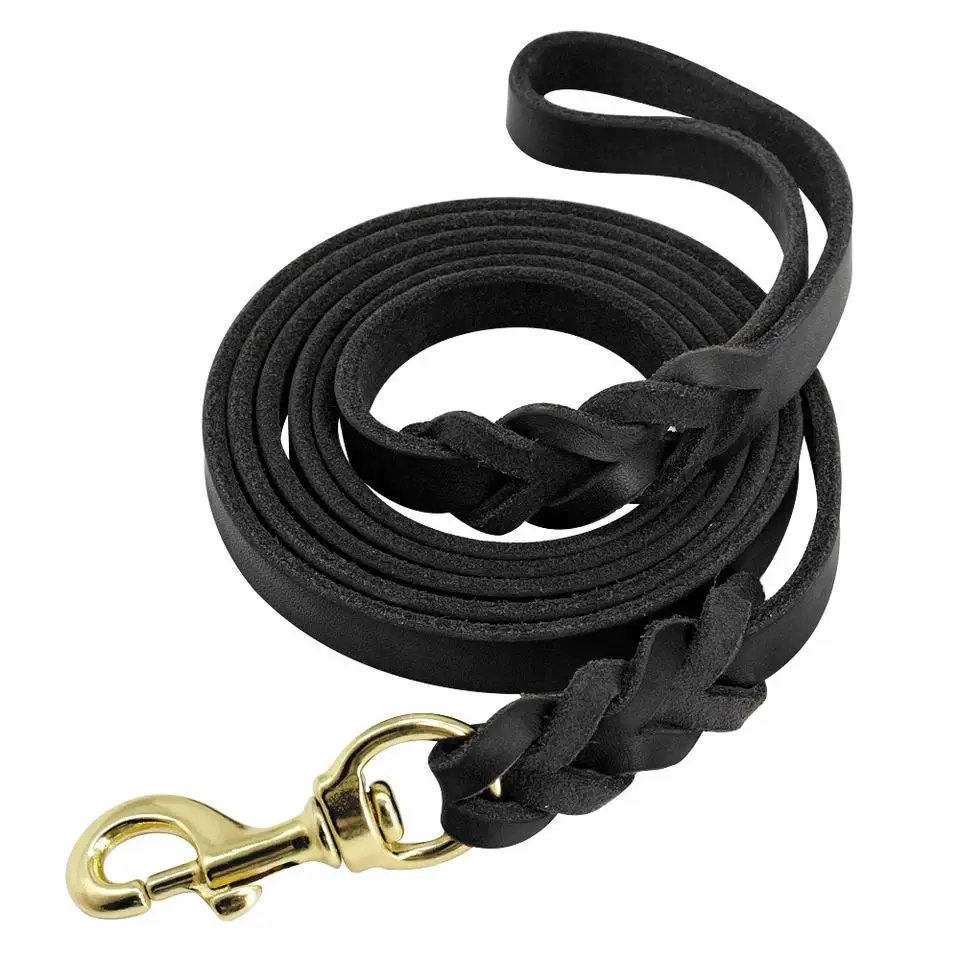 Durable Braided Leather Dog Leash leather Walking Training for Medium Large Dogs pet supplies heavy duty woven dog leash